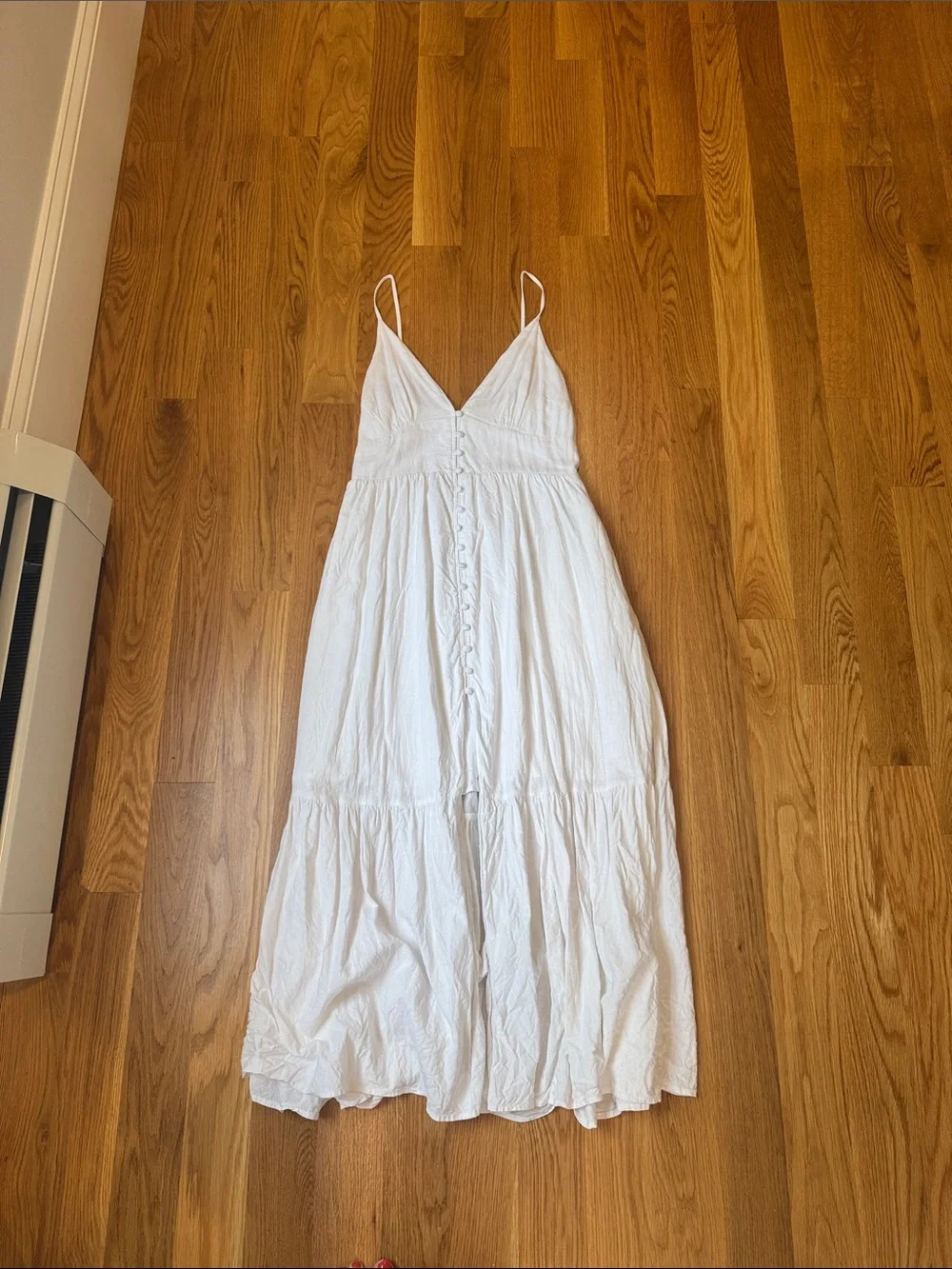 Abercrombie & Fitch White Button-Front Spaghetti Strap Maxi Dress